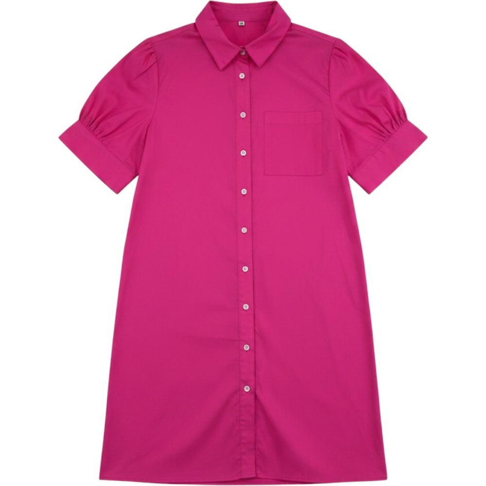 Barbiecore Dopamine Dressing Hot Pink Button Down Mini Shirt Dress M
